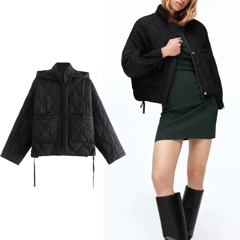 

TRAF Za 2021 Women's Jackets Thin Parkas Coats Female Long Sleeve Tops Padded Coat Casual Loose Jacket Winter Coat Woman