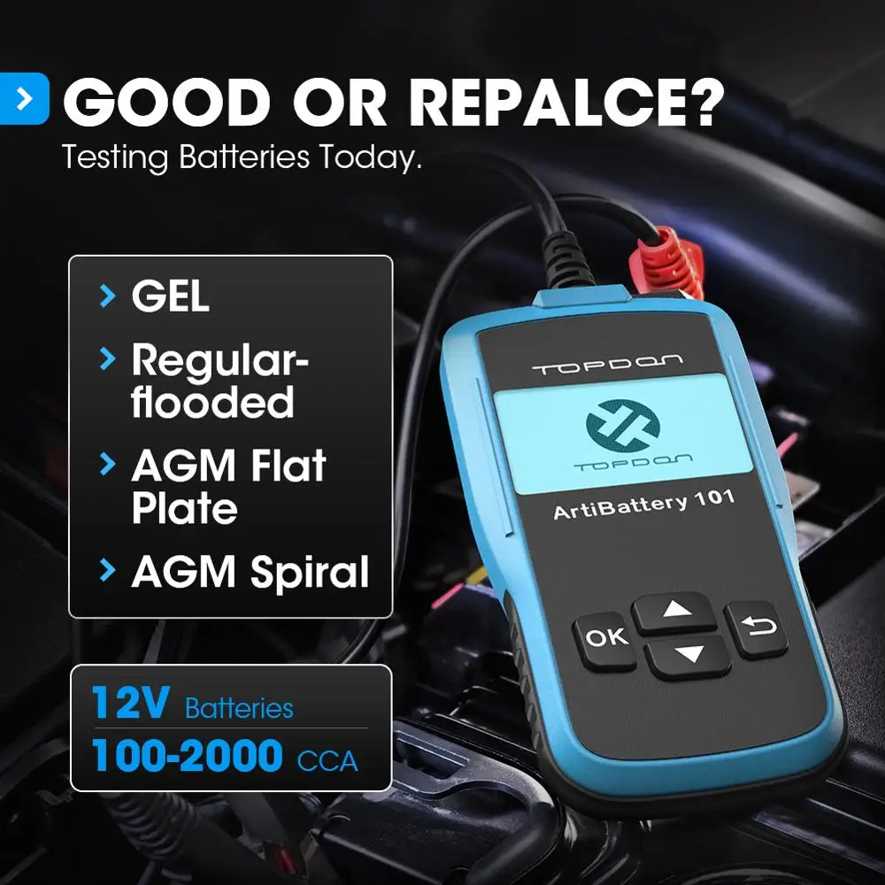 Тестер автомобильного аккумулятора TOPDON AB101 диагностический прибор для проверки