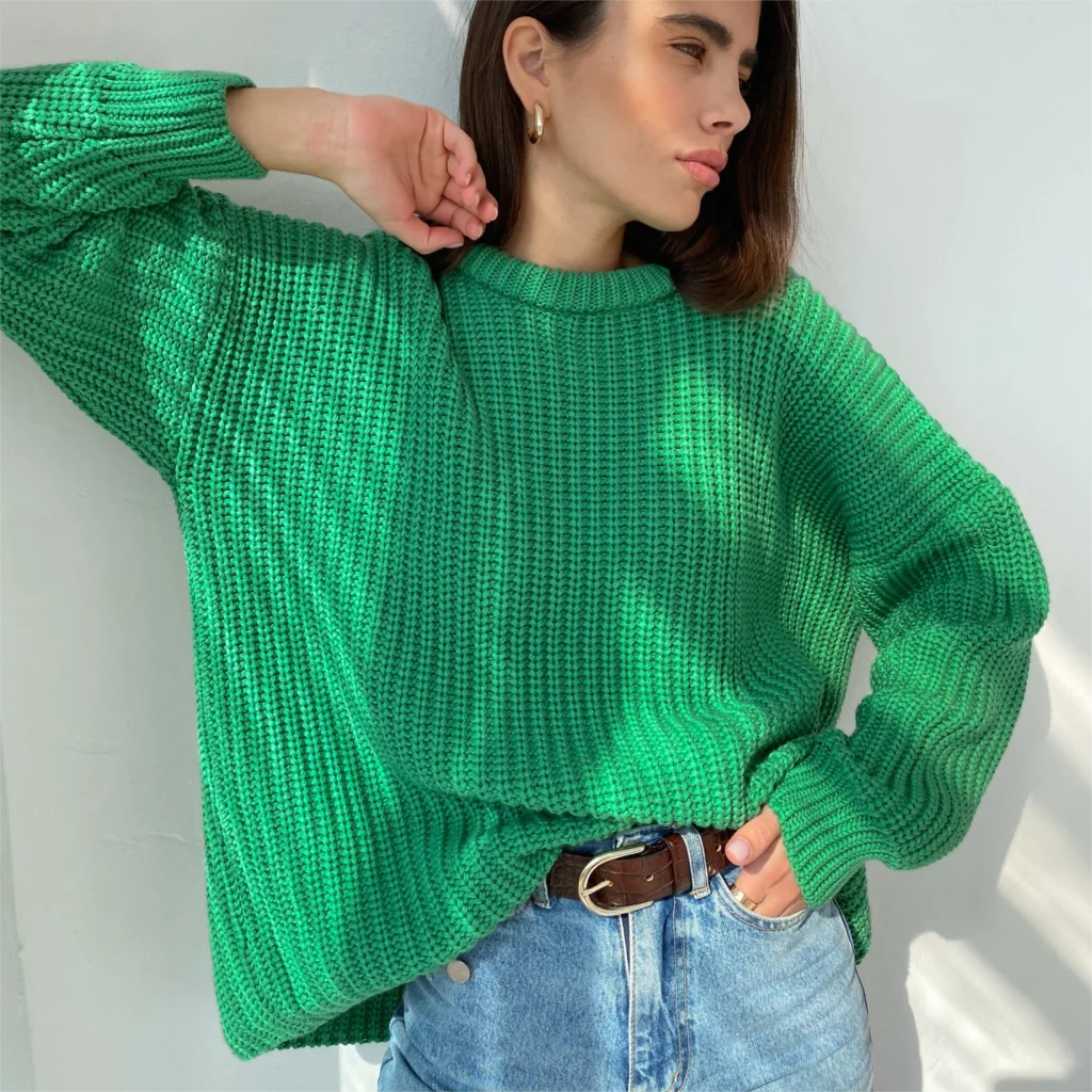 

Women Sweater Casual Autumn Chic Fluorescence Solid Oversized Long Sleeve Knitted Pullovers Winter Fashion Thick Female Jumper