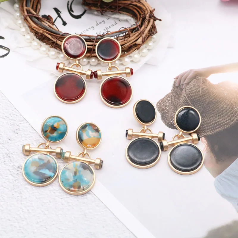 

Geometric-Earrings Resin Acetic Acid Stud Earring Round Brown Black Blue Personality Accessoires