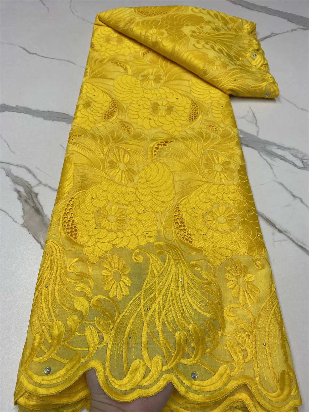 

NI.AI Yellow African Cotton Lace Fabric 2022 High Quality Dry Embroidery Swiss Voile In Switzerland For Party 5yards 4812B