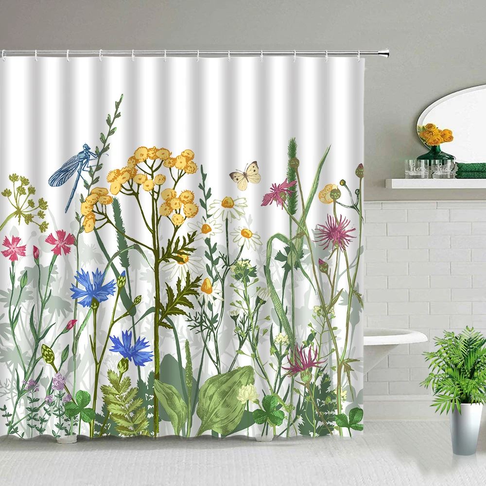 natural scenery green bamboo flower birds plant shower curtains forest spring summer landscape bathroom decor cloth curtain set free global shipping