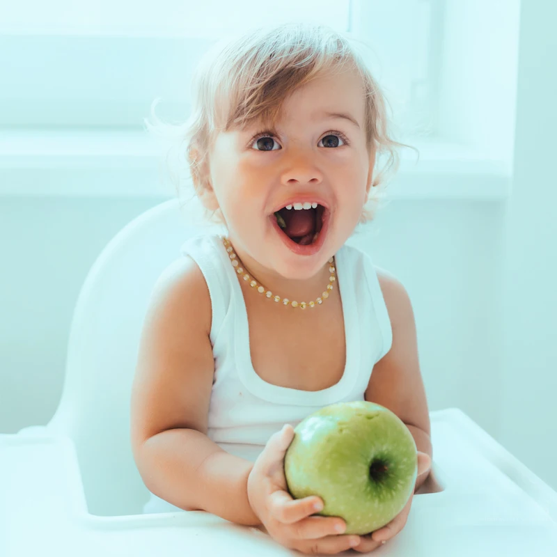 

RUYI PAVILION Natural Baltic Amber Necklace For Baby Children Handmade Teething Necklace Golden Lemon Polished 32cm-42cm