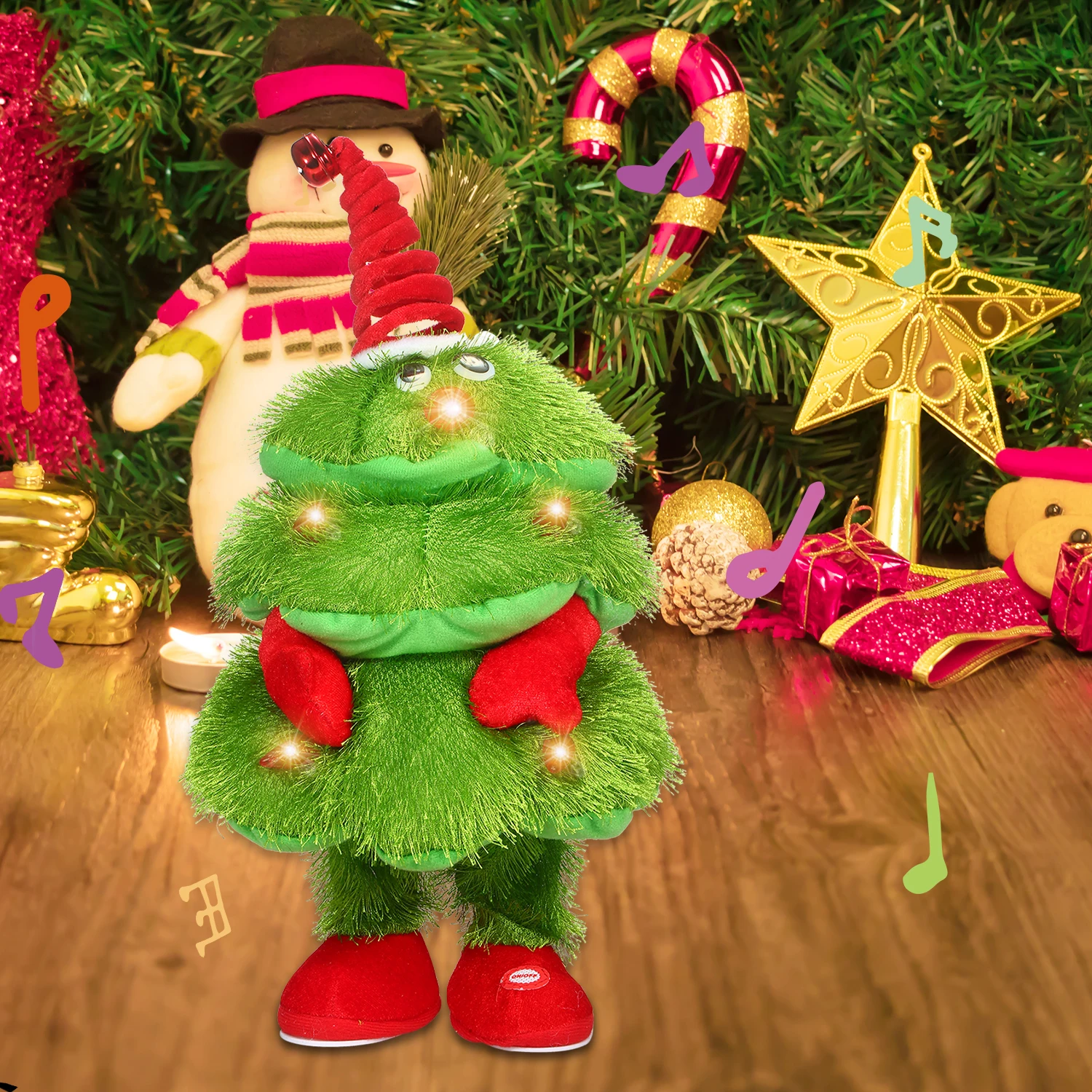 

Christmas Electric Plush Doll Christmas Stuffed Doll Singing Dancing Glowing Christmas Tree Fun Decorations Gifts for Kids Green