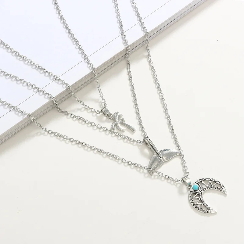 Женское многослойное ожерелье в богемном стиле с подвеской виде полумесяца