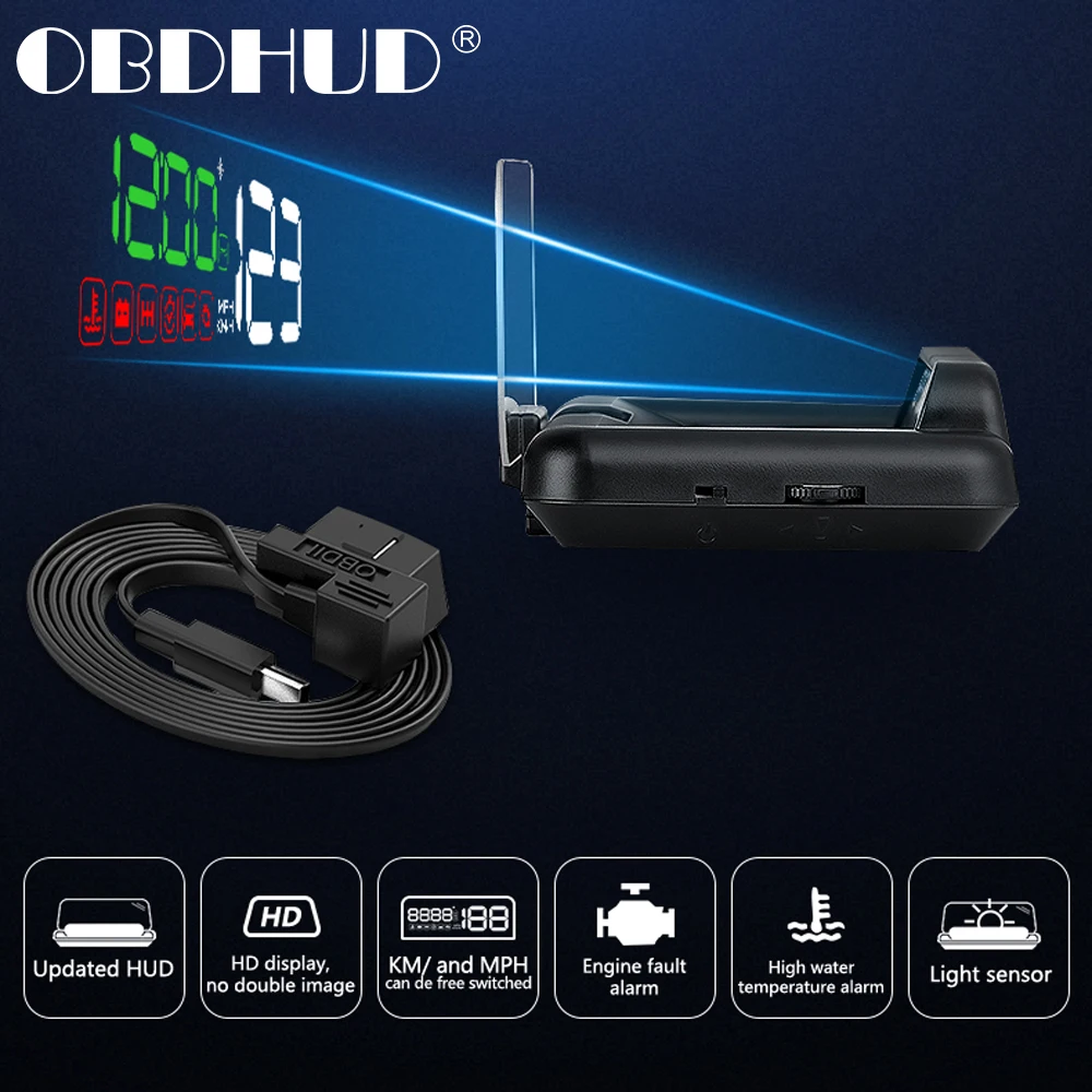 Автомобильный проектор OBDHUD C500, зеркальный дисплей с отображением скорости и температуры воды, автомобильные аксессуары для систем Obd2 - изображение