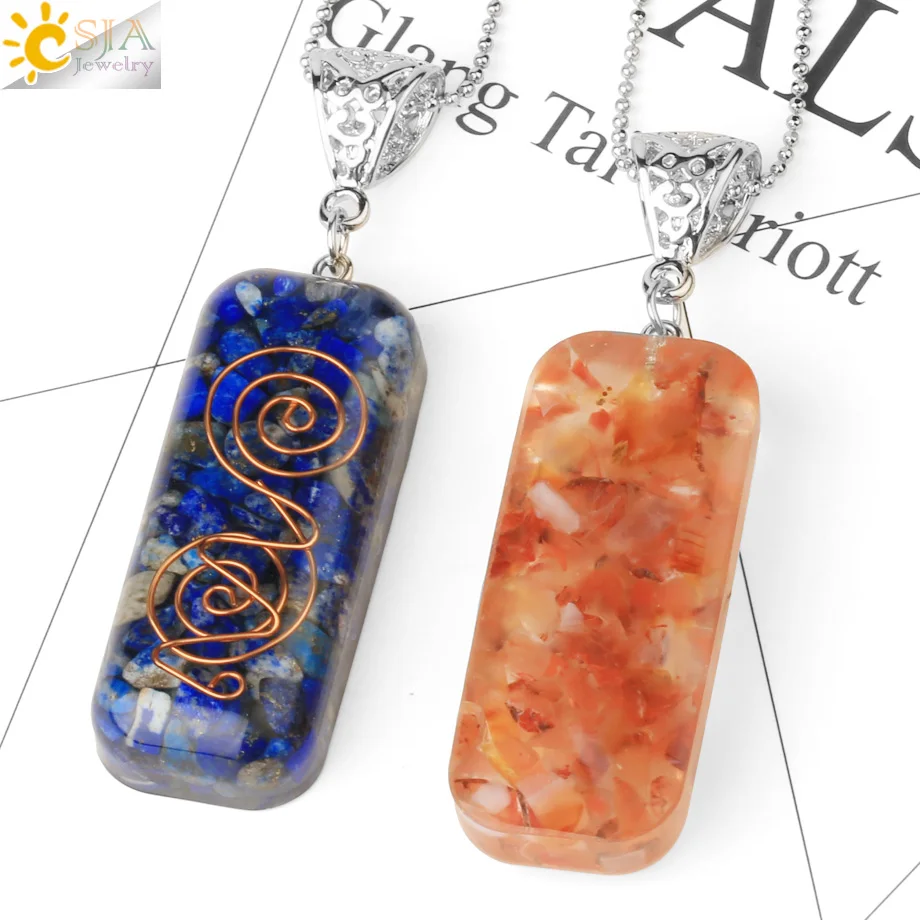 CSJA 7 Чакра подвеска из натурального камня с кристаллом прямоугольная каучуковая