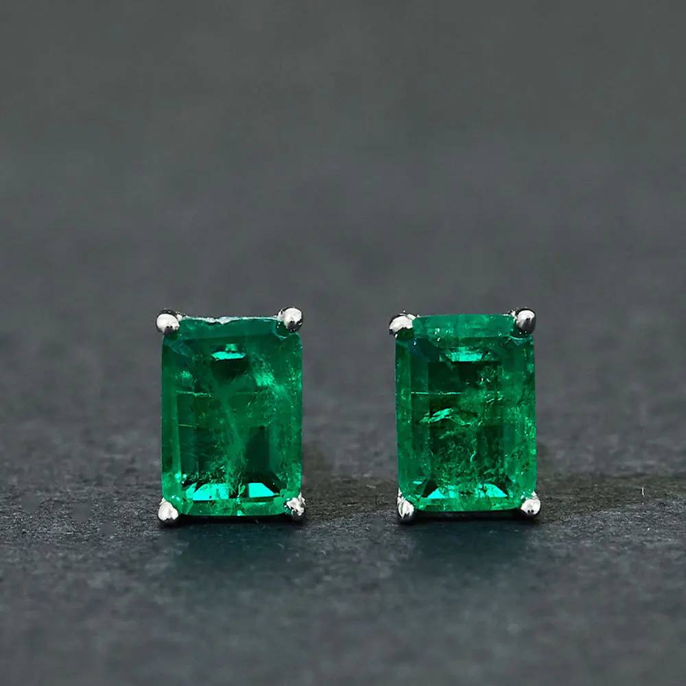 Небольшая прямоугольная зеленый камень Cz серьги клипс Серебро 925 сорт ааааа
