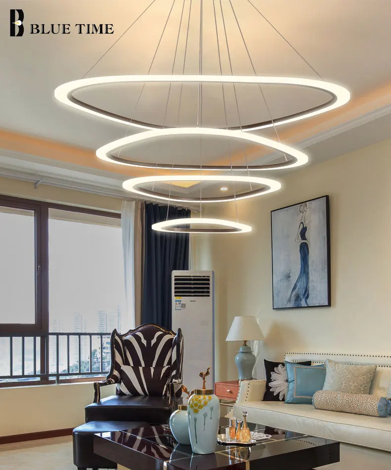 

4Rings Acrylic Led Pendant Light Modern Chandelier Pendant Lamp Lustre Led Lighting Hanging Lamp for Living room Dining orom