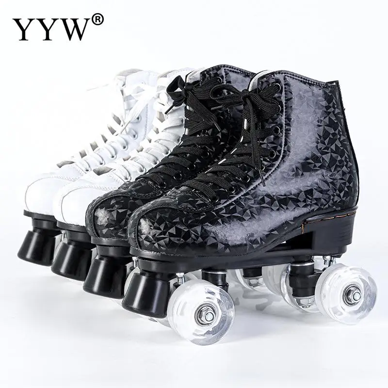 

Роликовые коньки, двойной ряд, роликовые туфли, взрослые, PU колеса, скользящие, четырехколесные кроссовки, размер 36-45, технические 4-колесные ...