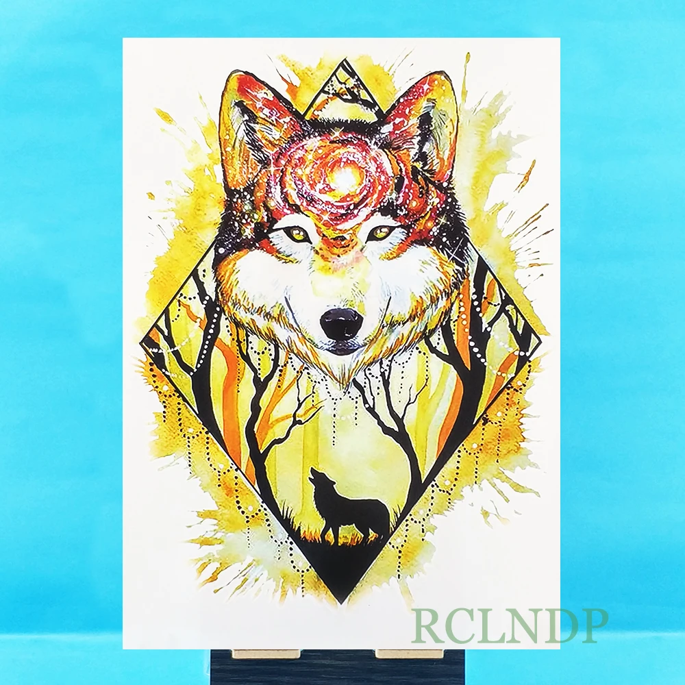 

Waterproof Temporary Tattoo Sticker wolf wolves head Fake Tatto Large size Flash Tatoo Back Arm Leg body art for Women Men girl