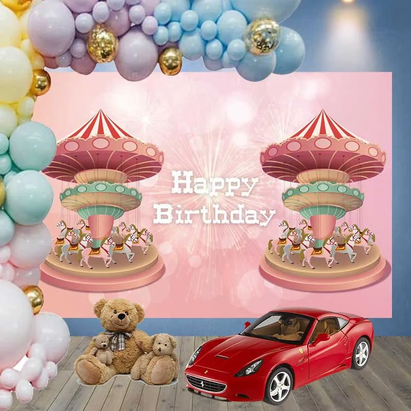 

Carousel Horse Birthday Party Decor Photography Background Circus Theme Customized Photographic Backdrop Photo Studio Vinyl