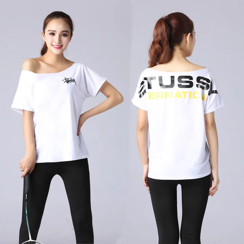 Женская рубашка с открытыми плечами для йоги топы тренировок летняя свободная