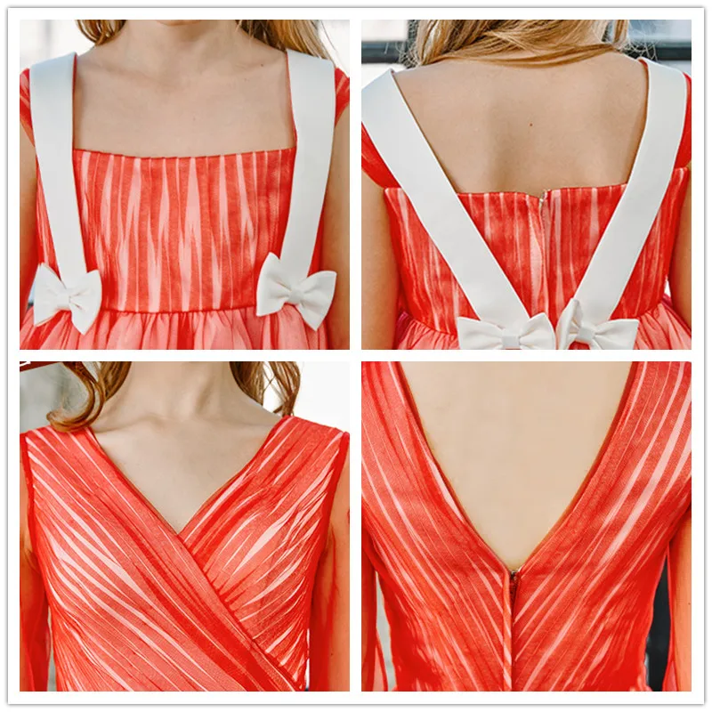 

Elegant Parent-Child Evening Dress CB131 V-Neck Robe De Soiree Ruched A-Line Party Gown Crepe Zipper Mother And Daughter Dresses