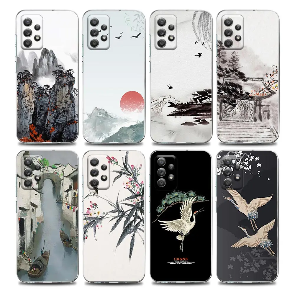 

Retro Traditional Paintin Clear Phone Case for Samsung A01 A02s A11 A12 A21 S A31 A41 A32 A51 A71 A42 A52 A72 Soft Silicon