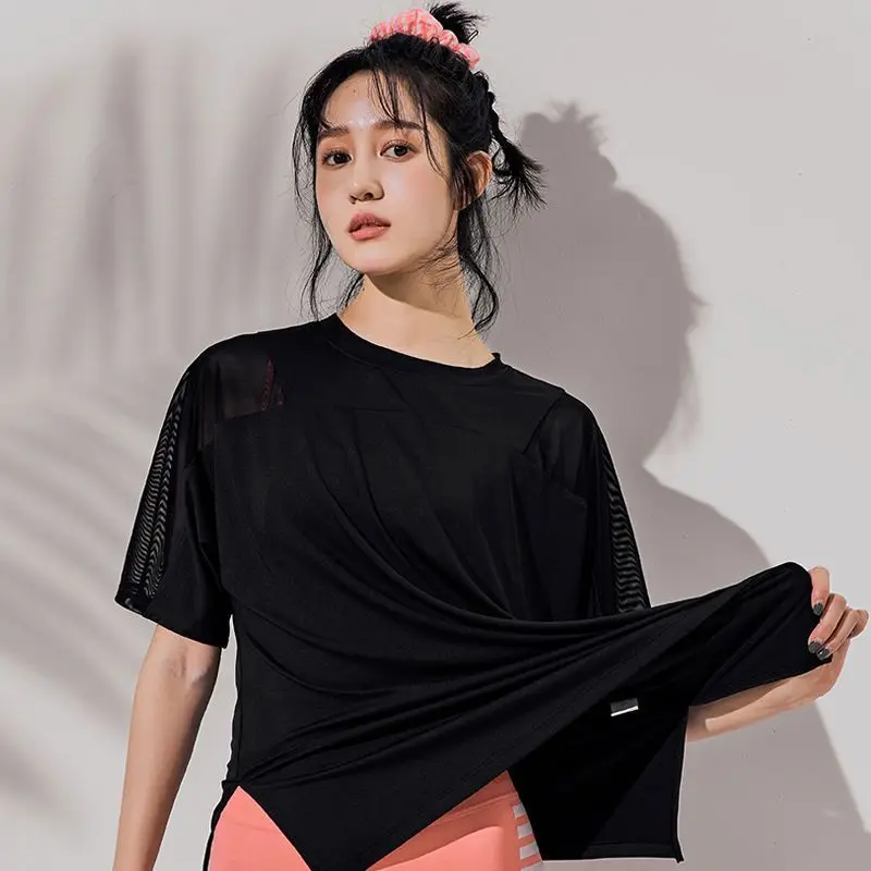 

Summer New Women Yoga T-Shirt Half-Sleeved Long Large Size Solid Quick-Drying Loose Running Fitness Blouse Sports Top City Girl