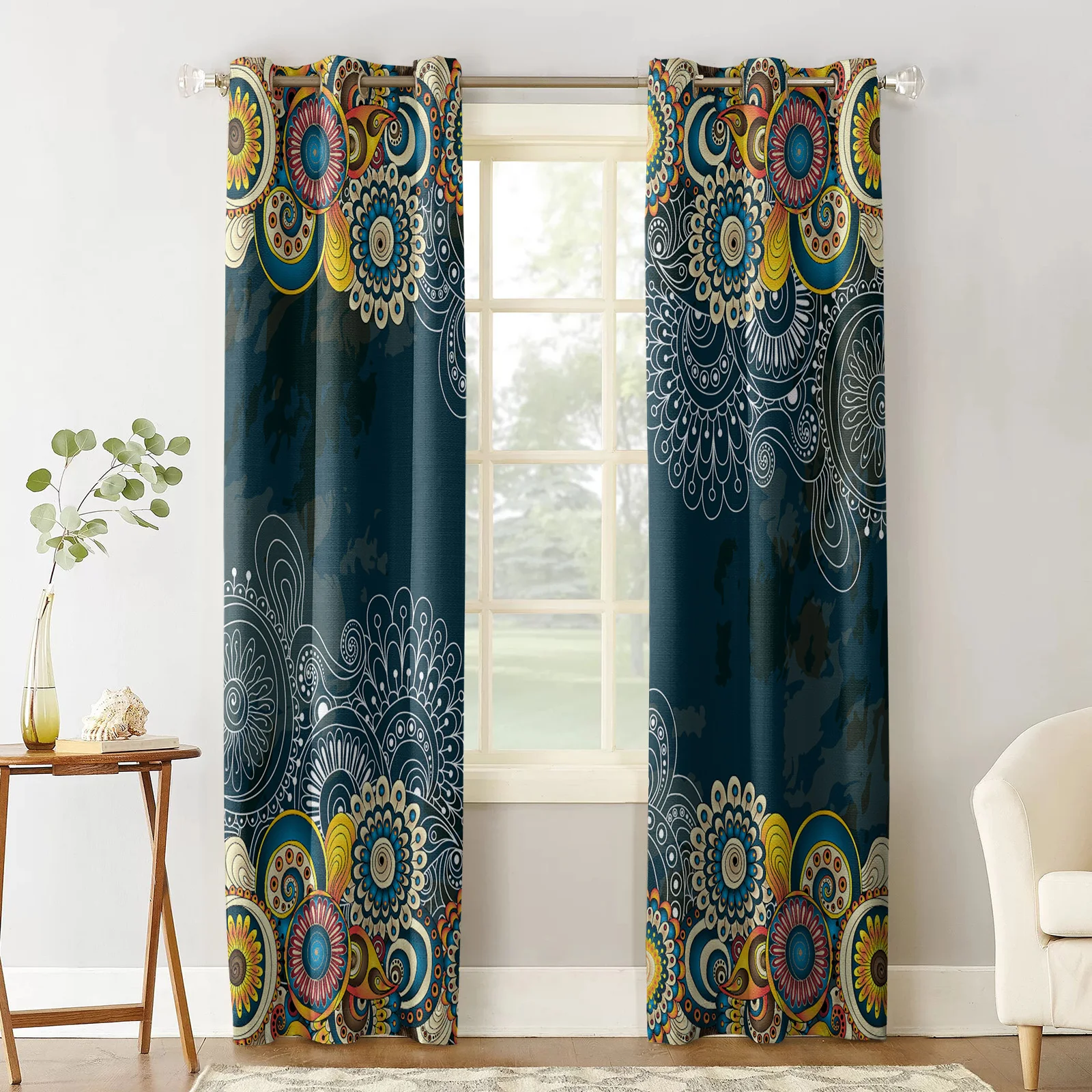 Индийские этнические ретро цветочные синие светонепроницаемые шторы Детские