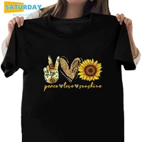 women peace love sunshine sunflower cotton t shirt girl harajuku casual black t shirt female 100 cotton t shirtdrop shipping