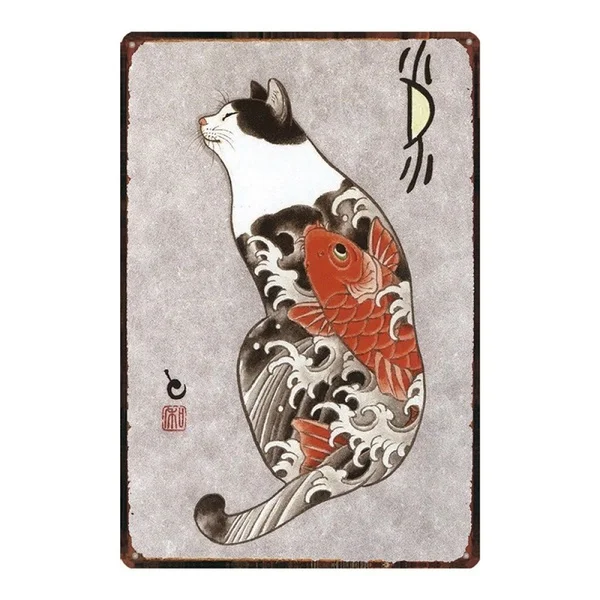 

Samurai Cat Retro tin sign nostalgic ornament metal poster garage art deco bar cafe shop