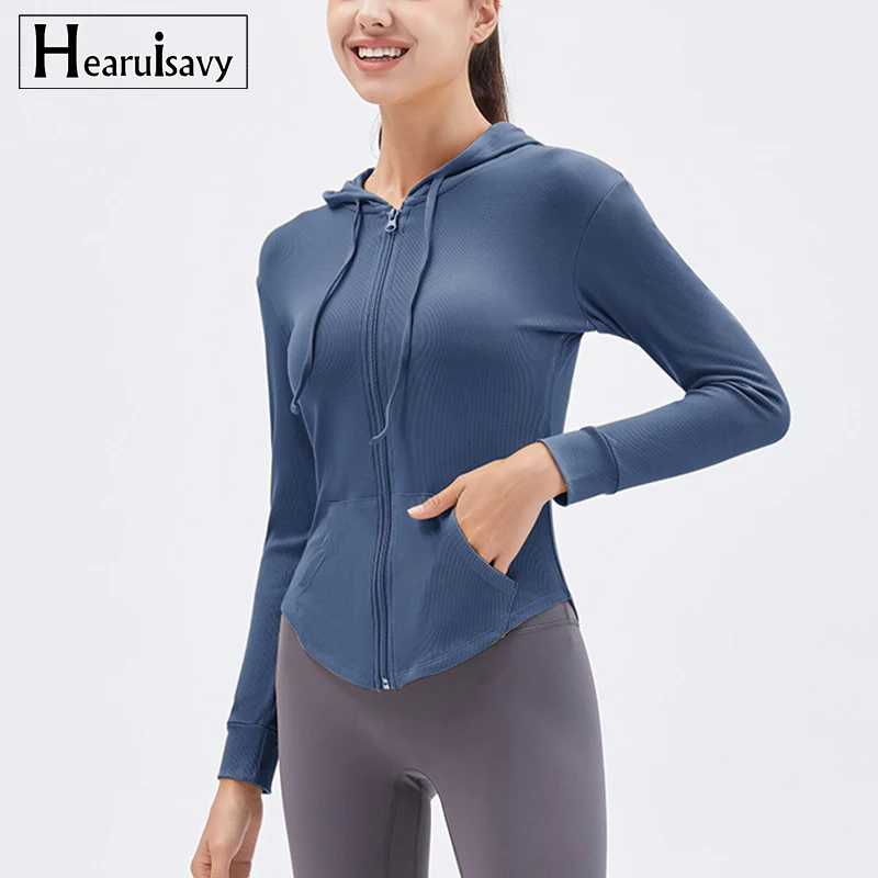 

Новая спортивная куртка, женская одежда для йоги, облегающий Топ с длинным рукавом и капюшоном на молнии для фитнеса, женская футболка большого размера для бега и спортзала