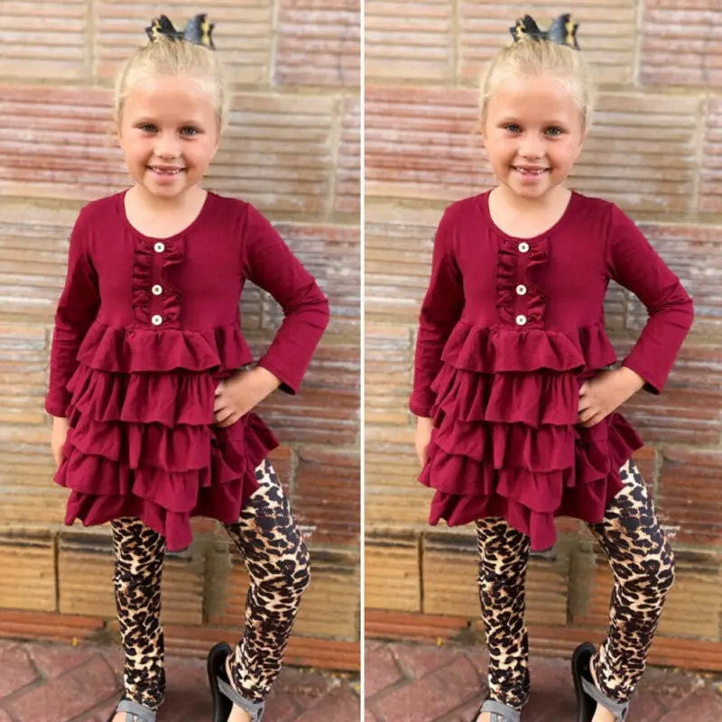 Осенне зимний комплект одежды из 2 предметов для маленьких девочек топы с рюшами