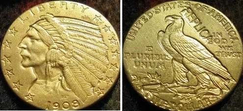 

$5 GOLD Indian Half Eagle 1908-S copy coins