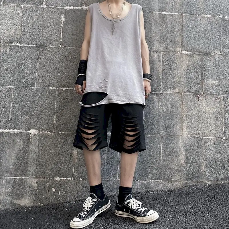 

Shorts 2020 summer new student trend ins dark funeral high street hole multi-hole personality sports casual pants men and women