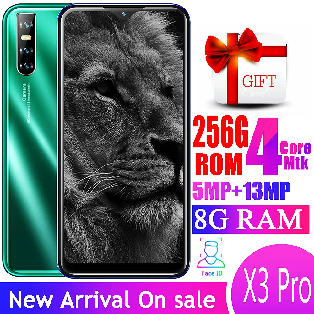 

4G LTE X3 Pro Android 7.0 Mobile Phones 256G ROM Face ID Unlocked 13MP Cheap Celular 6.26Inch Smartphones WiFi 8G RAM Global