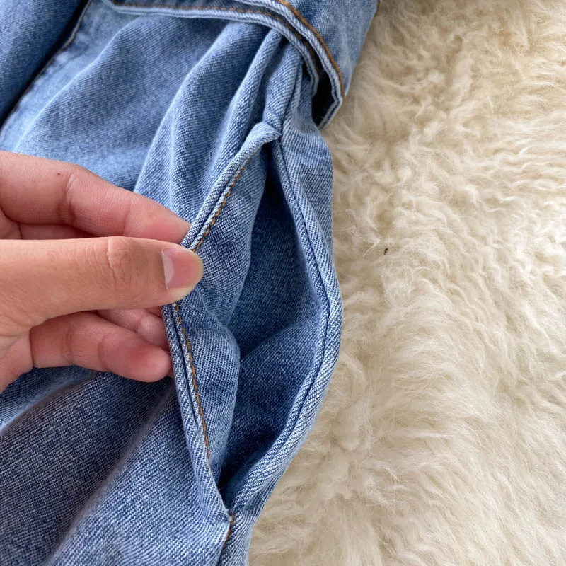 Женский джинсовый комбинезон с карманами Свободный без рукавов широкими