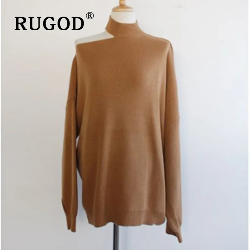 RUGOD New autumn korean chic sweater pullovers o neck off-shoulder solid knit pull fashion female elegant temperament tops