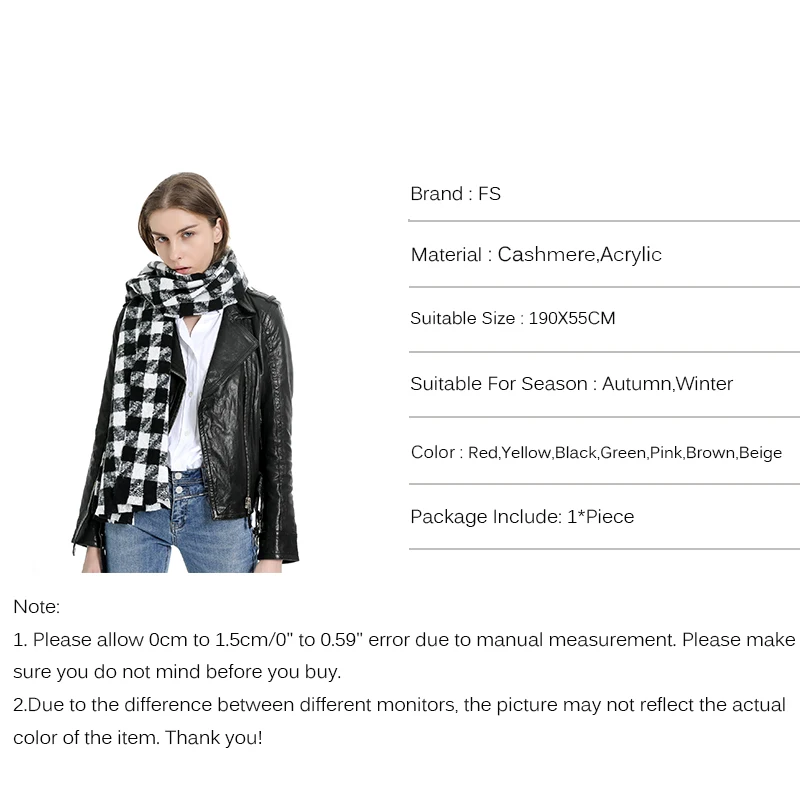 Женский шарф в клетку FS длинный кашемировый британском стиле зимний 2019 |