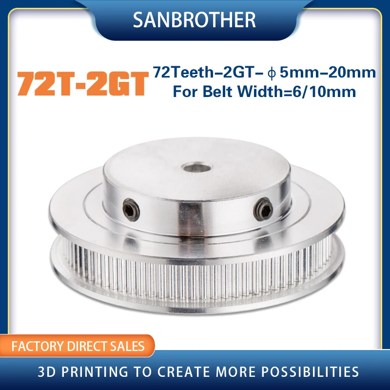 

72 Teeth 2GT Timing Pulley Bore 5/6/6.35/8/10/12/14/15/16/17/19/20mm for GT2 Open Synchronous belt width 6/10mm 72Teeth 72T