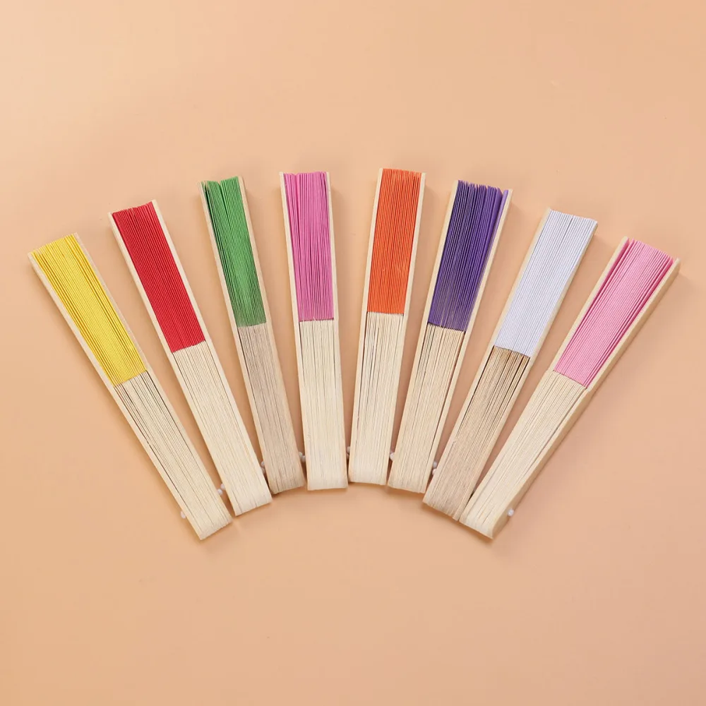 

8pcs Folding Fans Wood Pure Color Blank Fans Set DIY Children Kids Painting Fans for Event Performance Prop