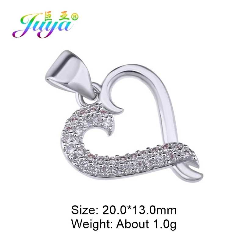 White Gold Juya DIY микро паве Циркон Любовь подвеска в форме сердца аксессуары для ювелирных изделий браслет ожерелье изготовление сережек фитинги - Окраска металла: White Gold