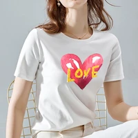 womens t shirt stylish love heart print series round neck casual basis ladies tops tee female short sleeve women clothing