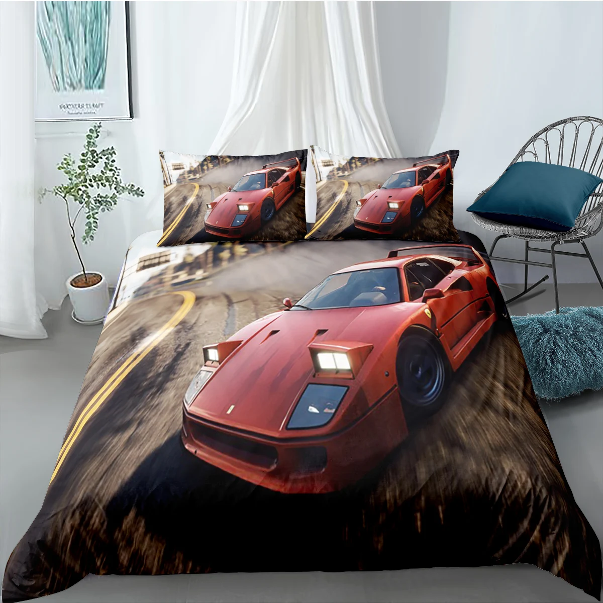 

Luxury Racing Car Bedding Set 3D Printed Duvet Cover King Queen Size 2/3pcs Microfibre Child Soft Comforter Single Bed For Racer