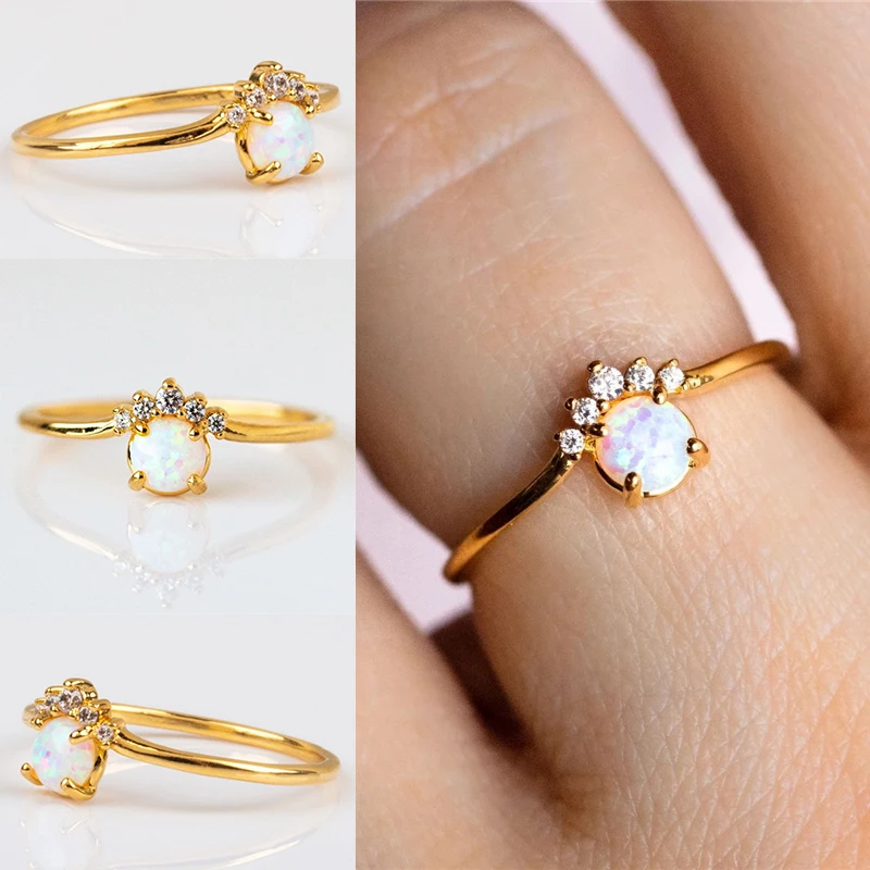 ROXI изящный круглый огненный опал кольца для Для женщин модная Корона кольцо Симпатичные цвета «Медвежья Лапа» в виде кошачьей лапки, фианиты, кристаллы, ювелирные изделия на безымянный палец женский подарок