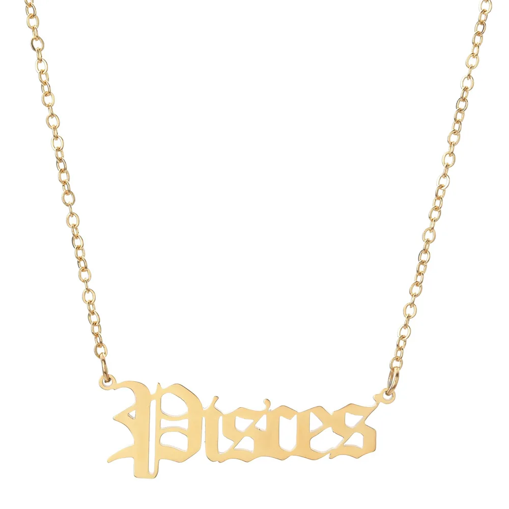 

Women's Necklace Retro Stainless Steel English Letters New Men's Necklace Cosmic Stars Twelve Constellations Series Gifts