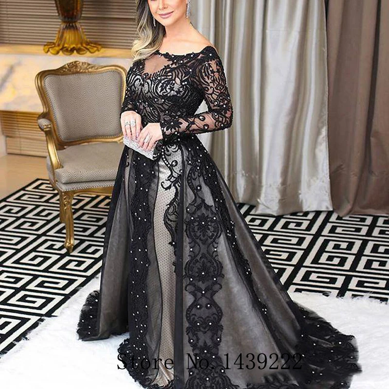 

Black Sofuge Evening Dresses Appliques Women Party Gown Guest Dress Vestidos De Fiesta De Noche Robe De Soiree Plus Size