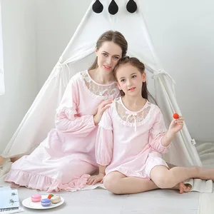 Летняя ночная рубашка принцессы для маленьких девочек, тонкая пижама из 100% хлопка с длинным рукавом, домашняя одежда для детей, От 2 до 14 лет