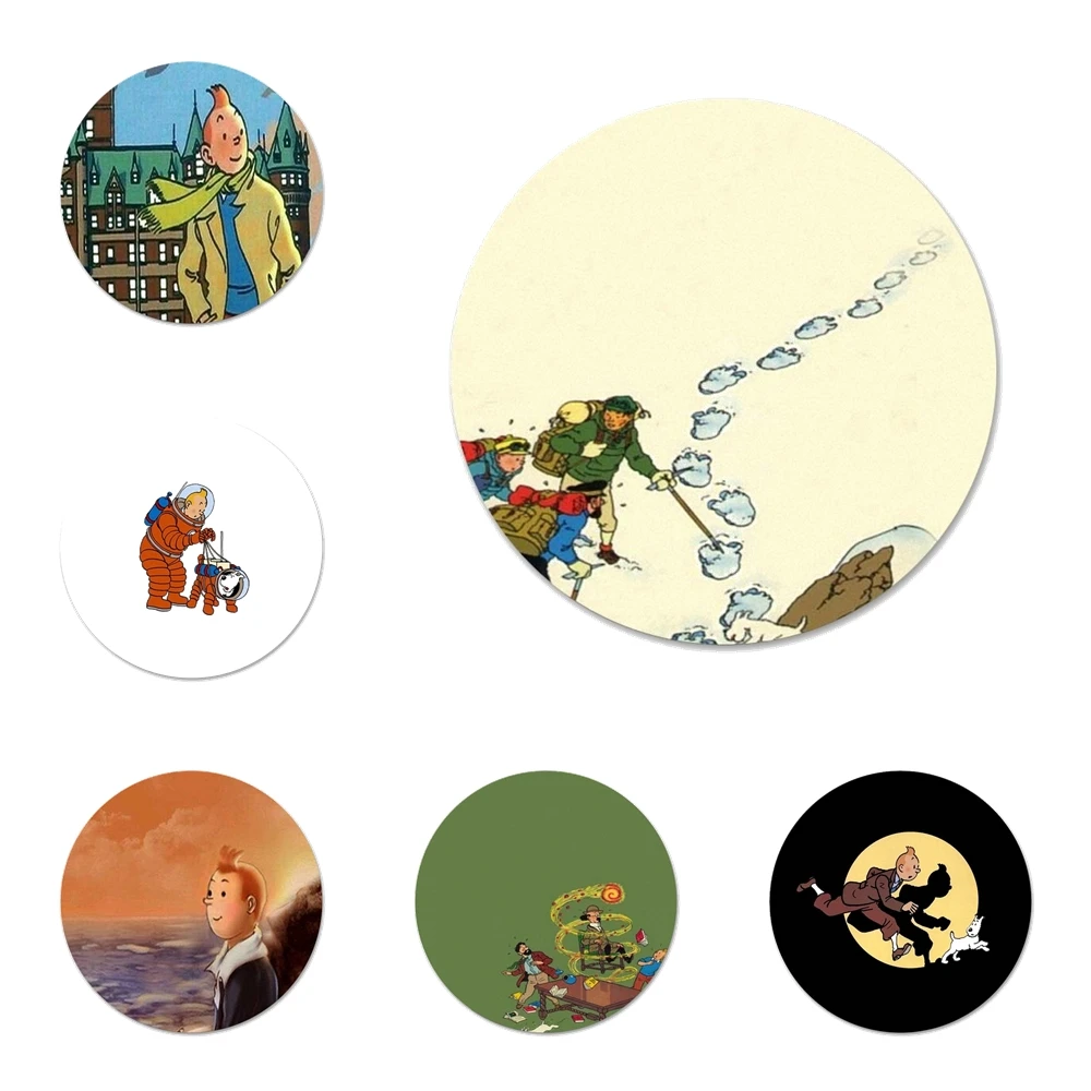 

58mm The Adventures of Tintin Icons Pins Badge Decoration Brooches Metal Badges For Backpack Decoration