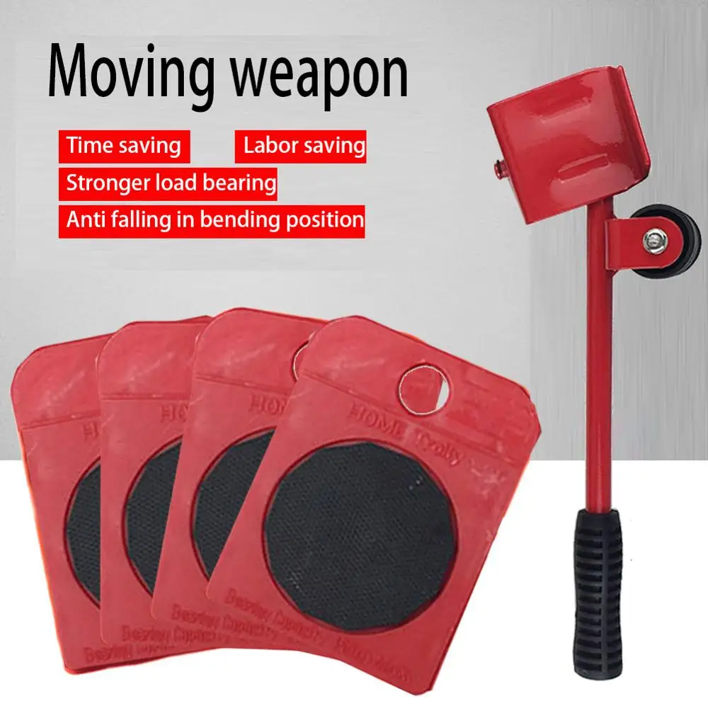 5Pcs Furniture Lifter Sliders Kit Profession Heavy Roller Move Tool Set Wheel Bar Mover Device Max Up for 100Kg/220Lbs | Мебель