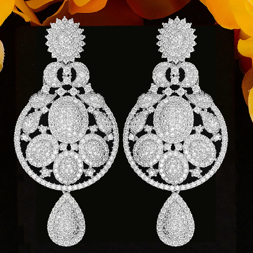 

KellyBola Gorgeous Precious Round Waterdrop Long Pendant Earrings For Women Wedding Cubic Zirconia DUBAI Bridal Earring Jewelry