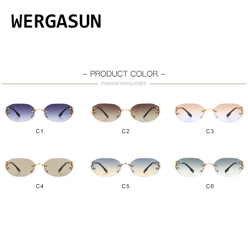 

WERGASUN New Rimless Rectangle Sunglasses Women Men Shades Brand Designer Gradient UV400 Sun Glasses Retro Frameless Sunglasses