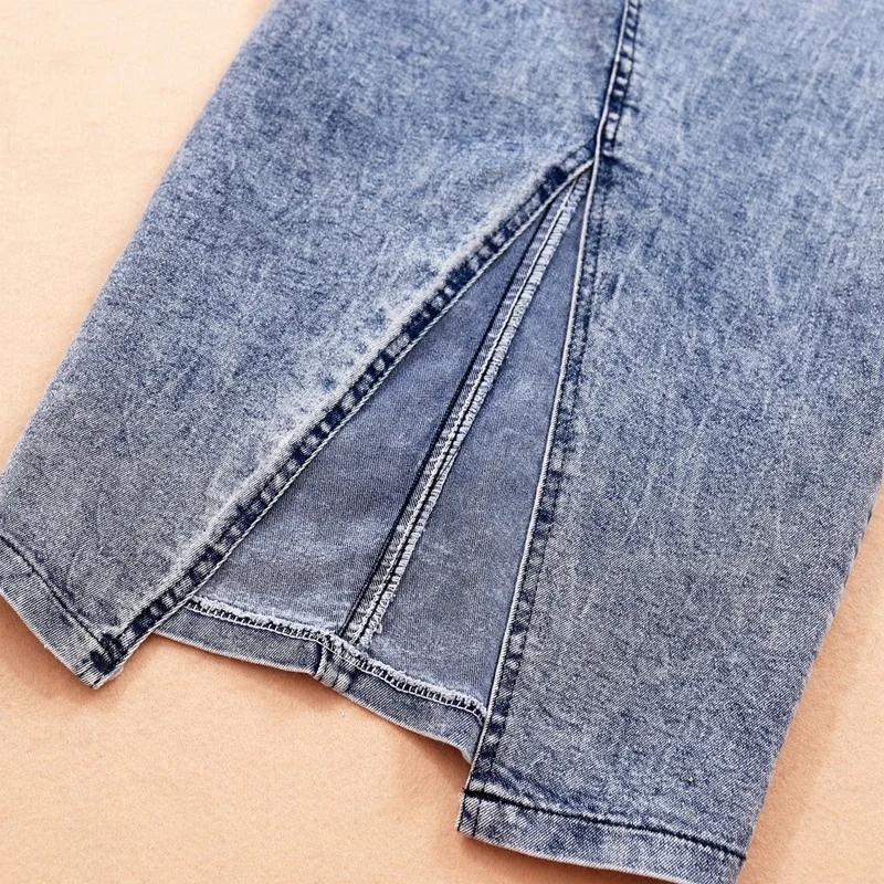 

2021 summer casual strap denim tops+high waist package hip split denim skirt women two piece sets