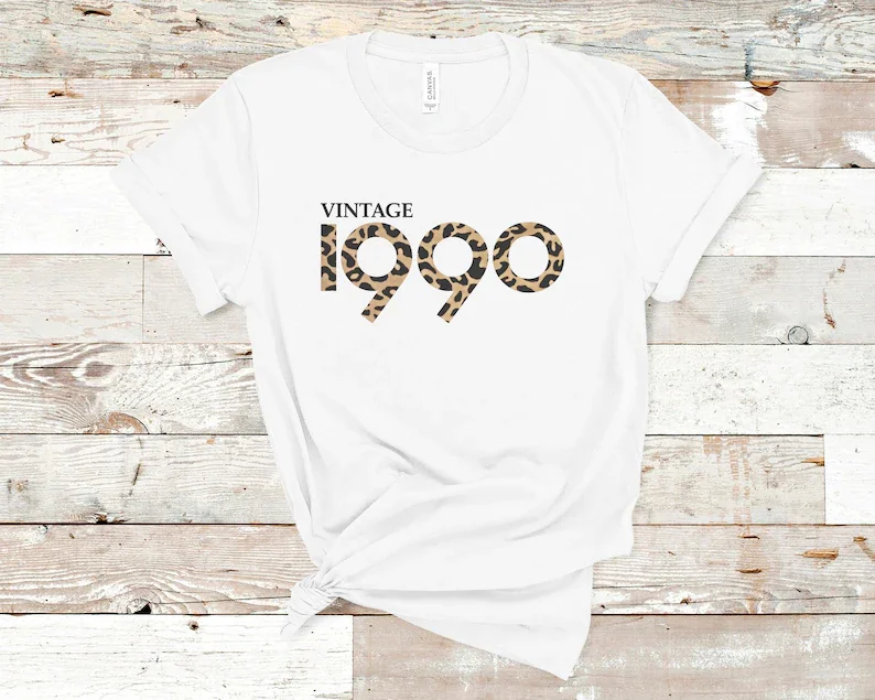 

32st Birthday Vintage 1990 Leopard Print Birthday Gift Birthday Leopard Print T-Shirt Short Sleeve Tees O Neck Female Clothing