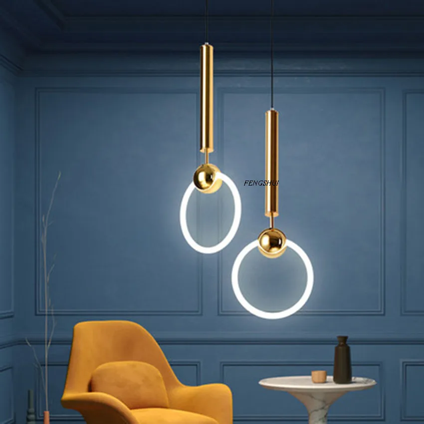 Современный светодиодный подвесной светильник с одним металлическим кольцом s