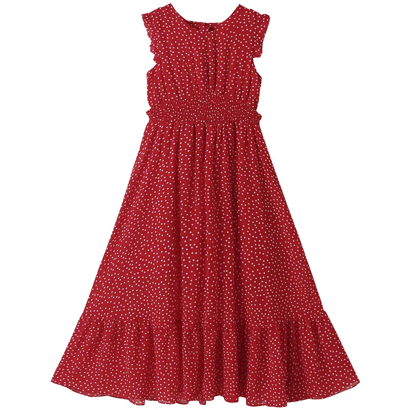 

Summer 2020 Girls Dress Girls Summer Cute Dress Chiffon Sleeveless Dot Transparent Red Cute Dress Vestidos 3-12T