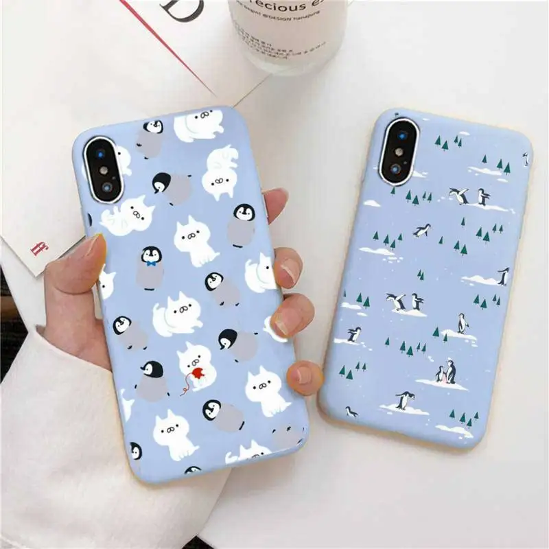 

Penguin Phone Case For IPhone 6 6s 7 8 Plus X Xs Xr Xsmax 11 12 Pro Promax 12mini Candy Blue Silicone Cover