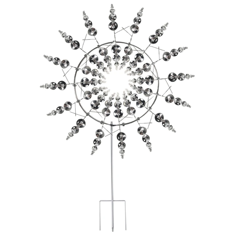 T5EF Creative Unique Metal Windmill Geometric Pattern Wind Spinner Catcher Kinetic Chimes with Stake Ornament Garden Yard Patio | Дом и сад